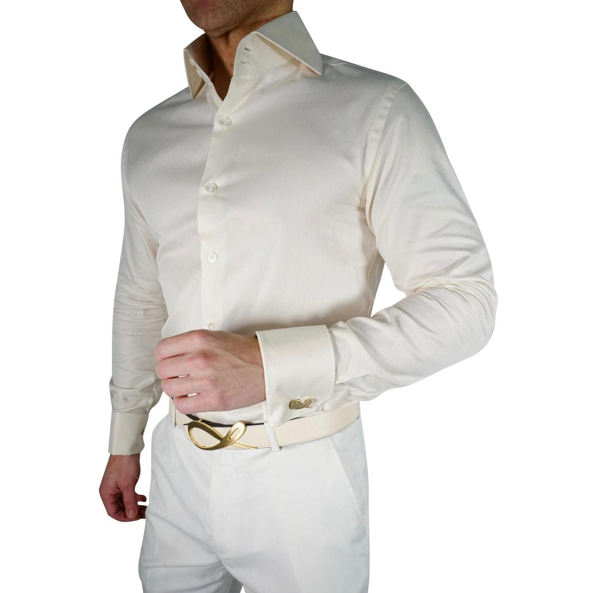 Ivory dress shirt for men - Classic Ivory Dress Shirt by Sebastian Cruz Couture