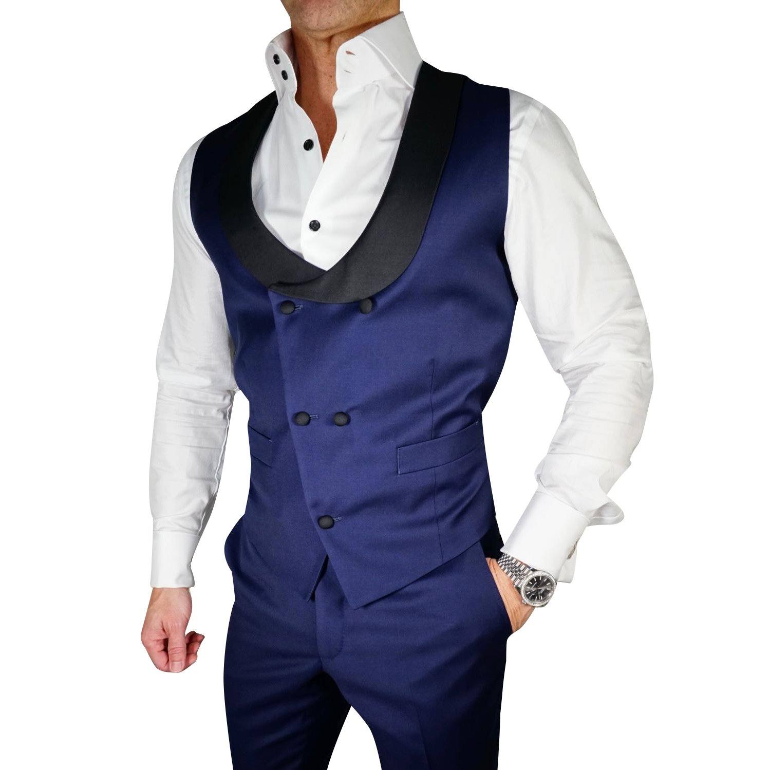 Men's double breasted waistcoat - Navy Blue and Black by Sebastian Cruz Couture