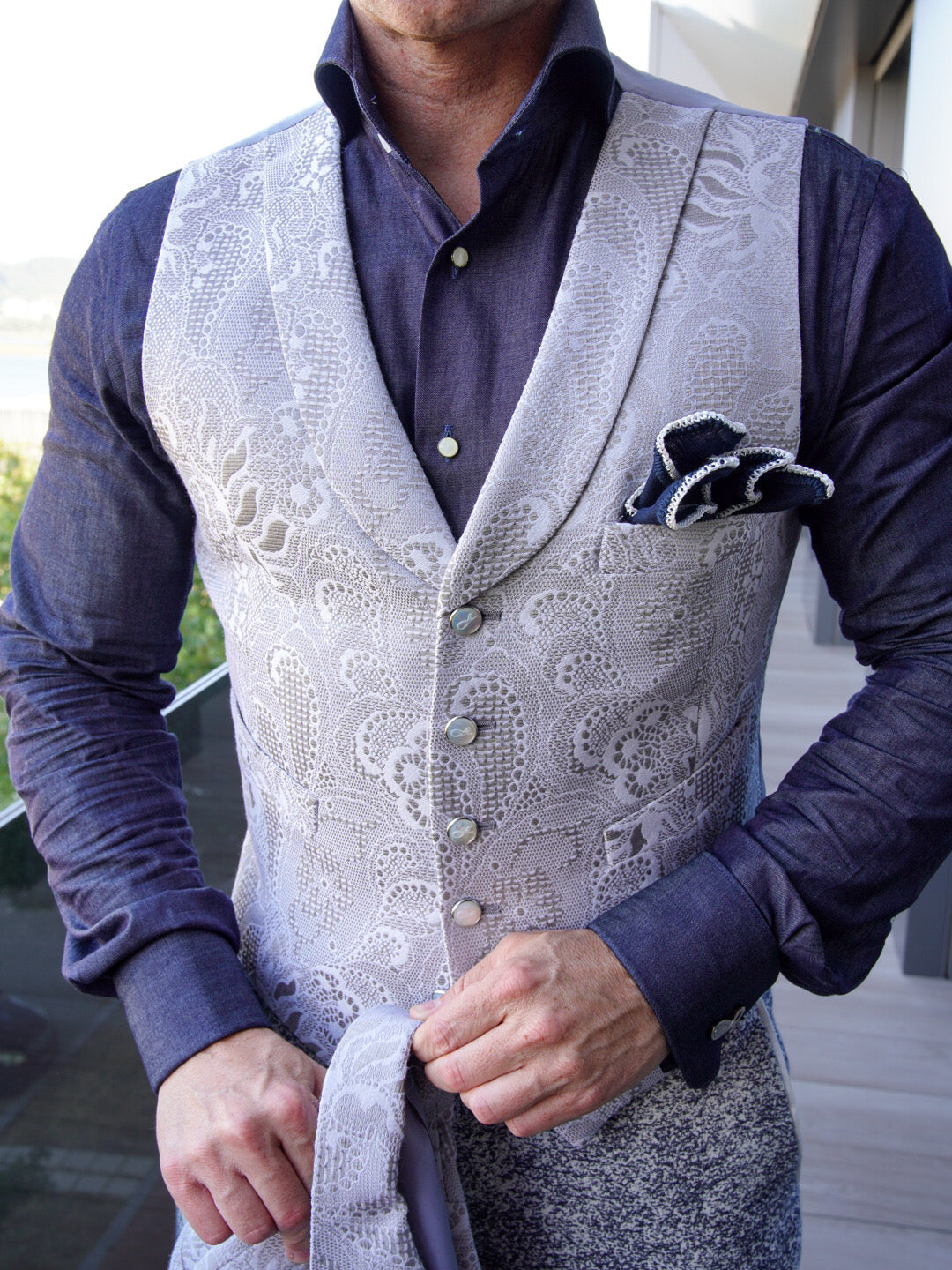 Grigio Damask Ciottoli Waistcoat-2