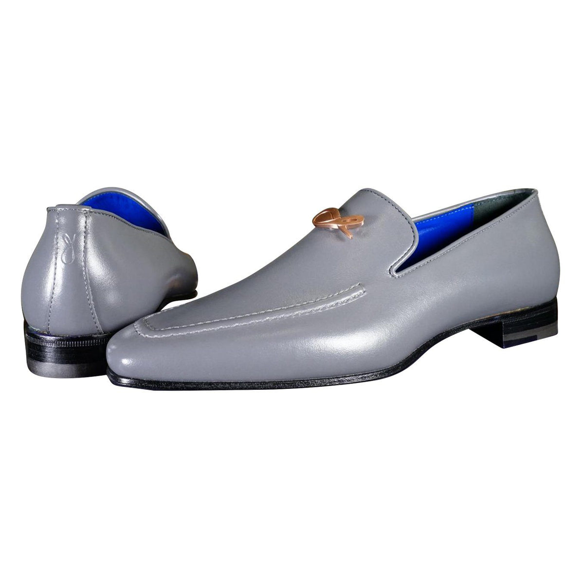 Grafite With Rose Gold Hardware Leather Loafers-3