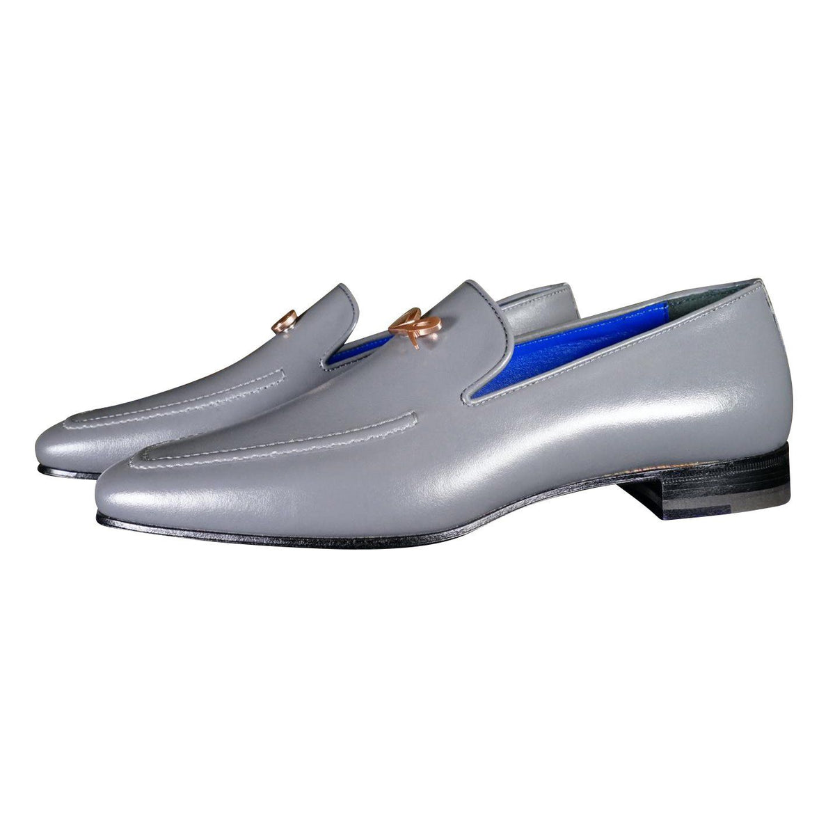 Grafite With Rose Gold Hardware Leather Loafers-4