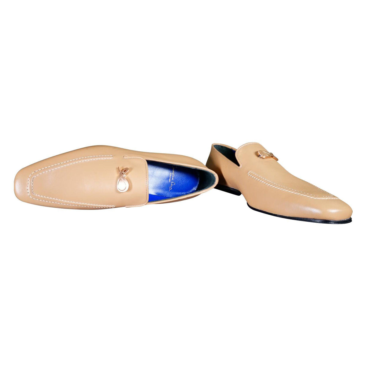 Latte With Rose Gold Hardware Leather Loafers-4