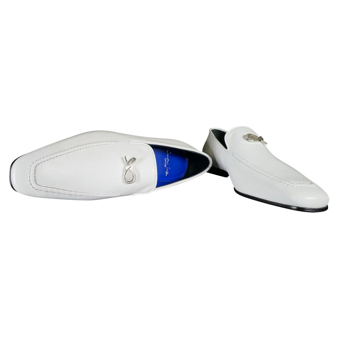 Bianco With Silver Hardware Leather Loafers-5