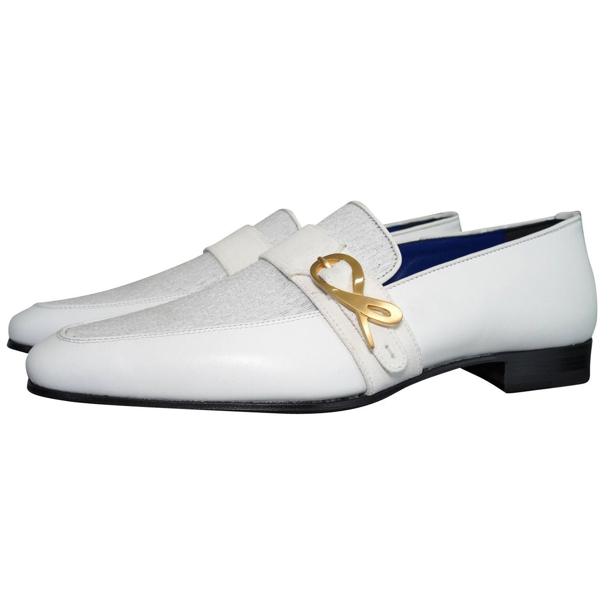 White Diamante Leather Monk Loafers-3