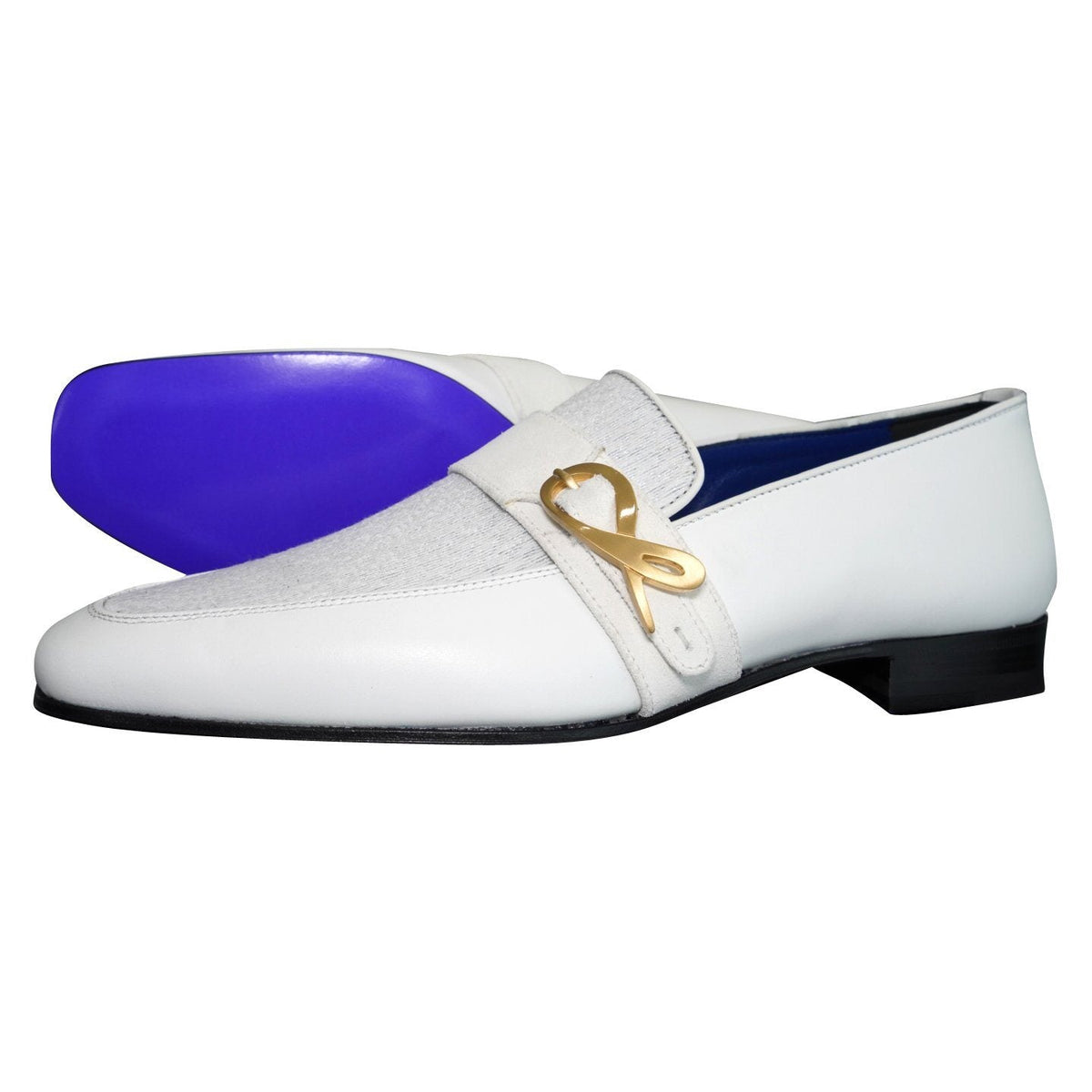 White Diamante Leather Monk Yellow Gold Loafers @ The Vault