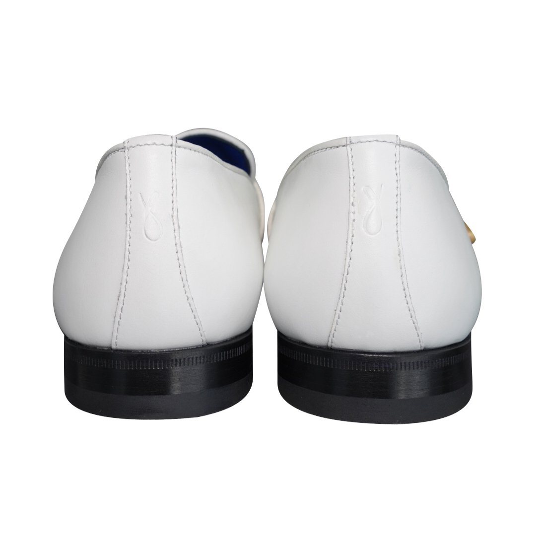 White Diamante Leather Monk Loafers-8