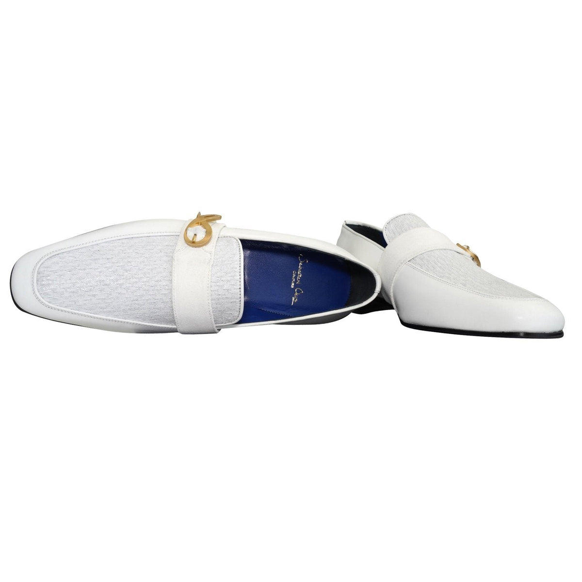 White Diamante Leather Monk Yellow Gold Loafers @ The Vault-9