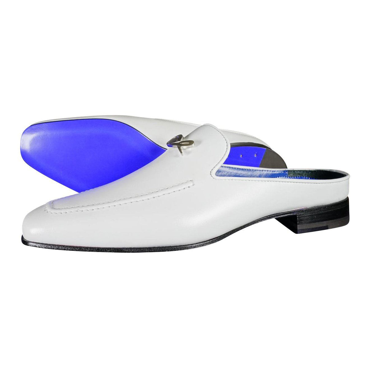 Bianco With Silver Hardware Leather Slippers-1