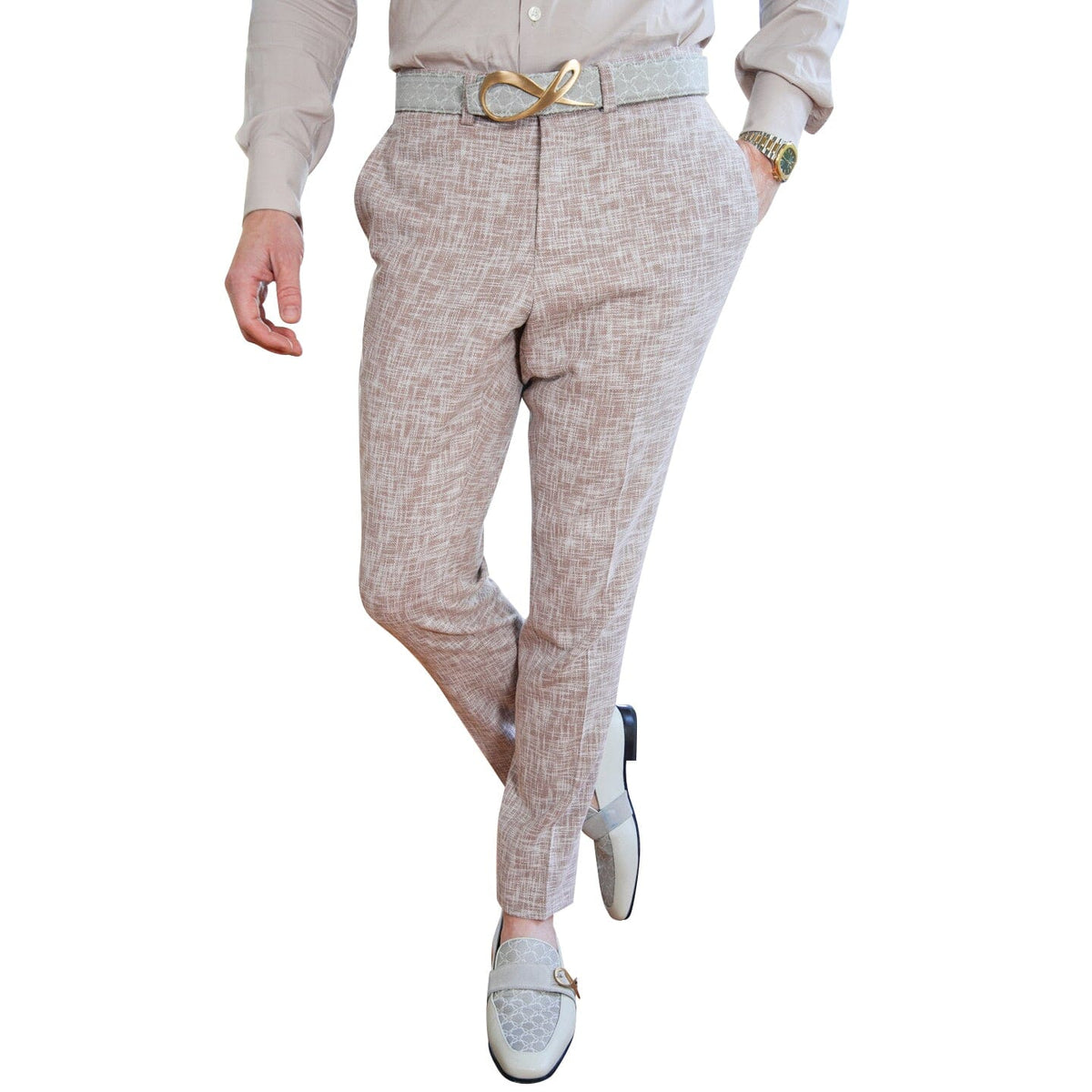 Nude Blush Lino Tweed Trousers