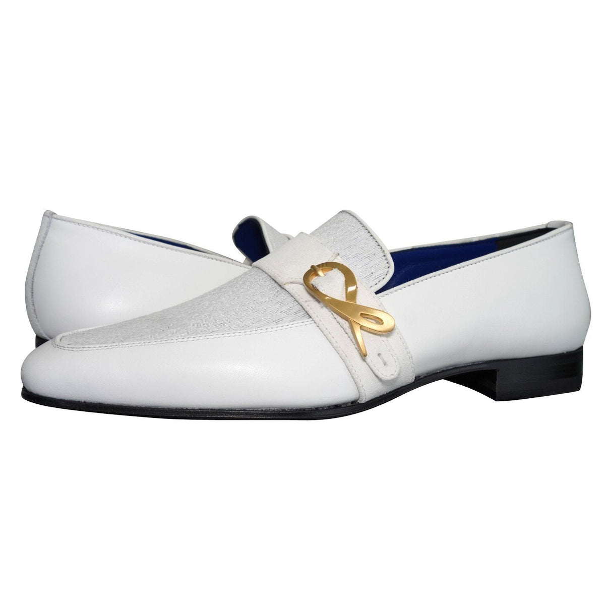 White Diamante Leather Monk Loafers-4