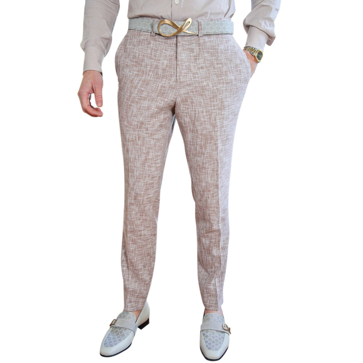 Nude Blush Lino Tweed Trousers-3