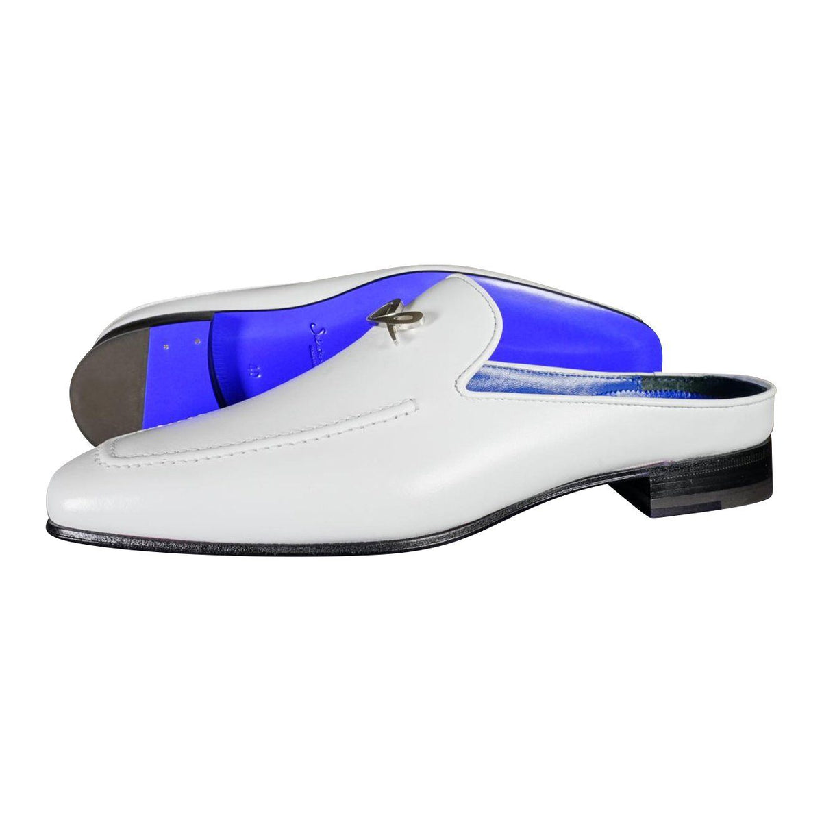 Bianco With Silver Hardware Leather Slippers-2
