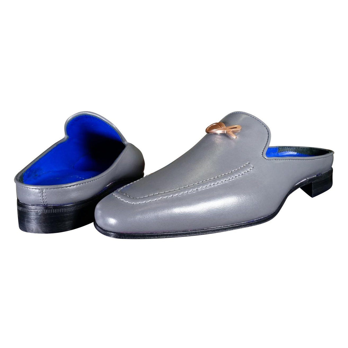 Grafite With Rose Gold Hardware Leather Slippers-4