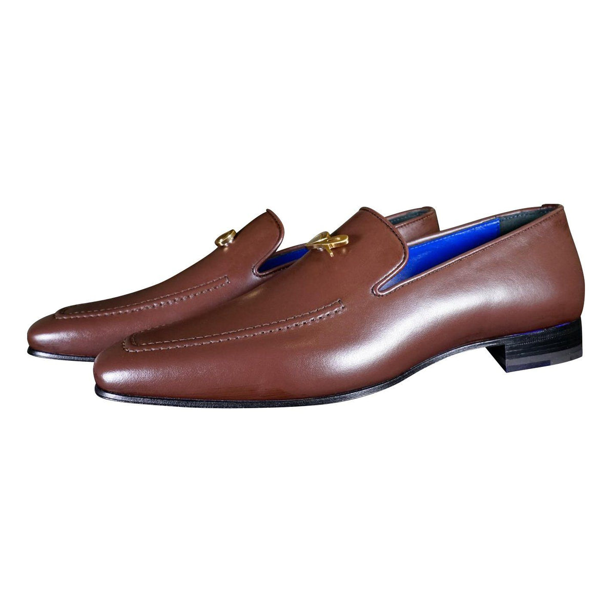 Cacao With Yellow Gold Hardware Leather Loafers-4