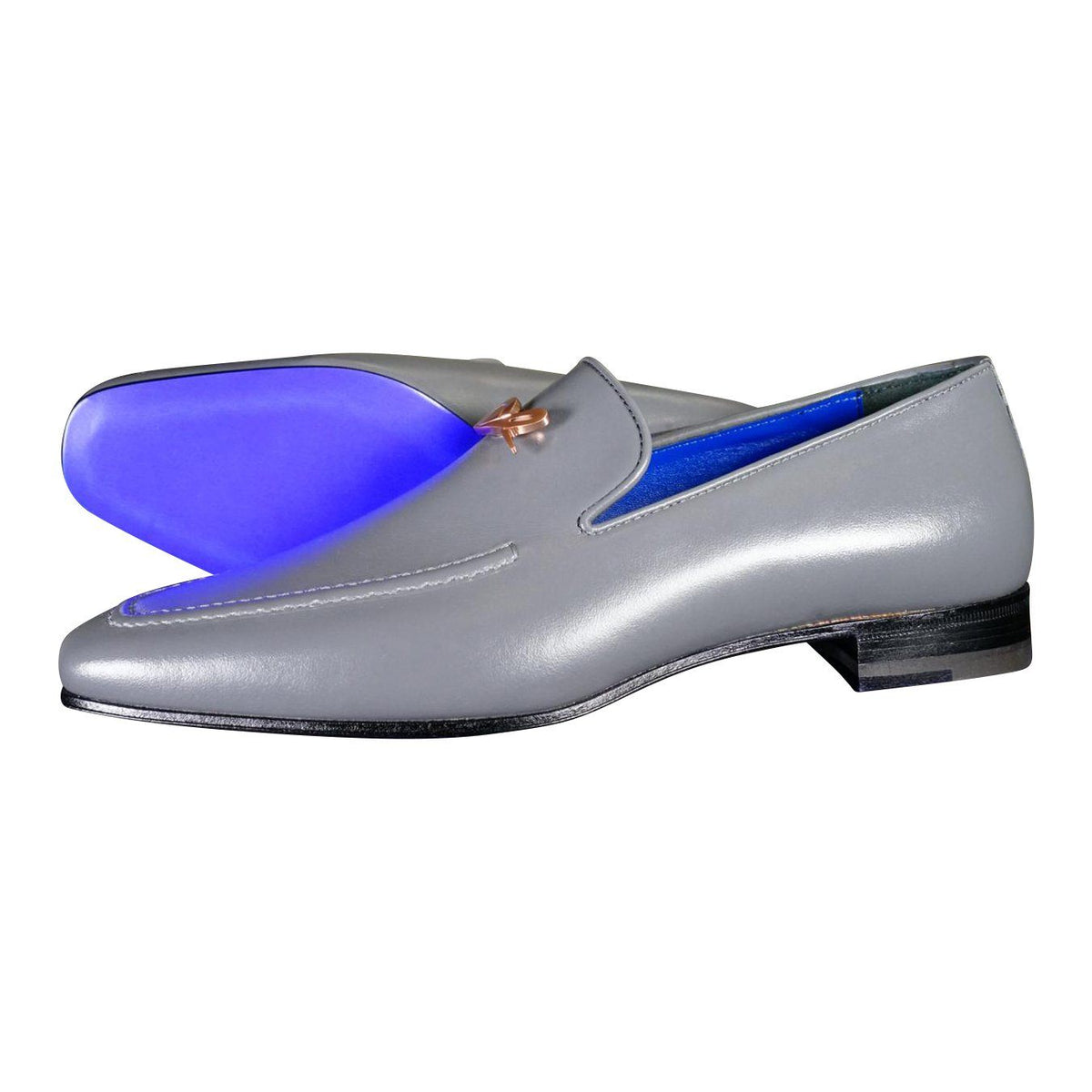 Grafite With Rose Gold Hardware Leather Loafers