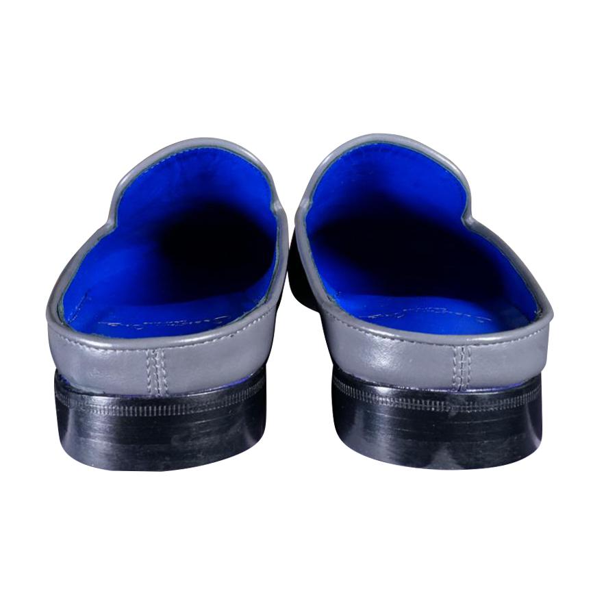 Grafite With Yellow Gold Hardware Leather Slippers-6