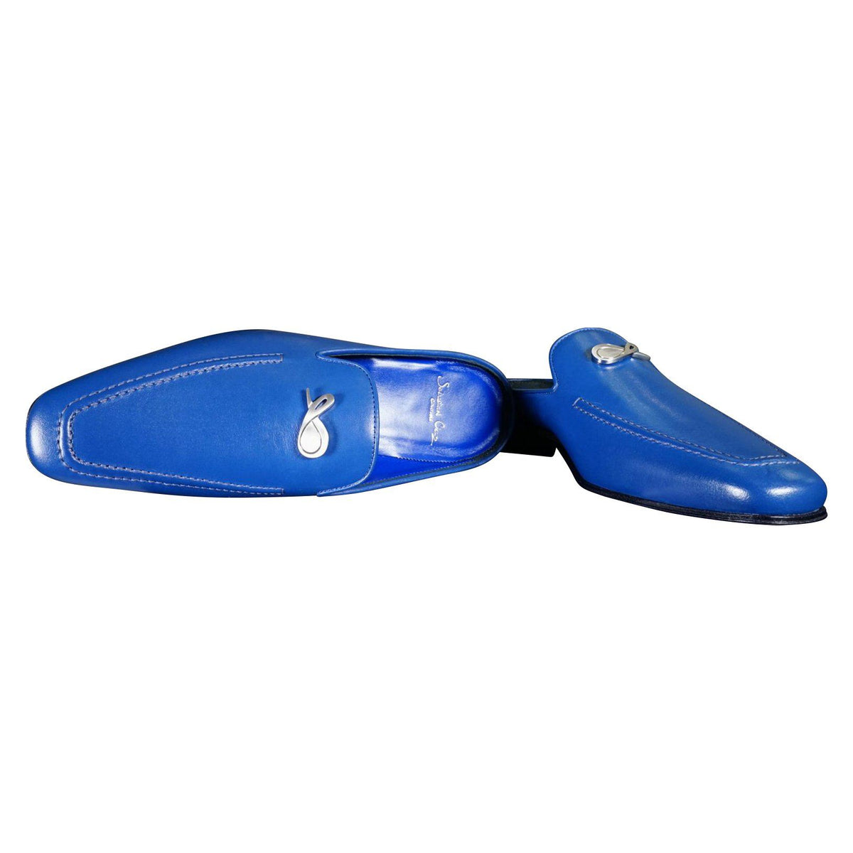 Cobalt With Silver Hardware Leather Slipper-7