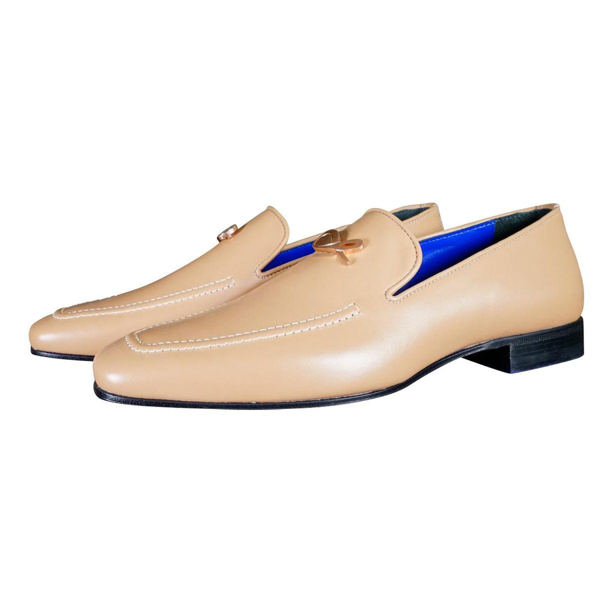 Latte With Rose Gold Hardware Leather Loafers-3