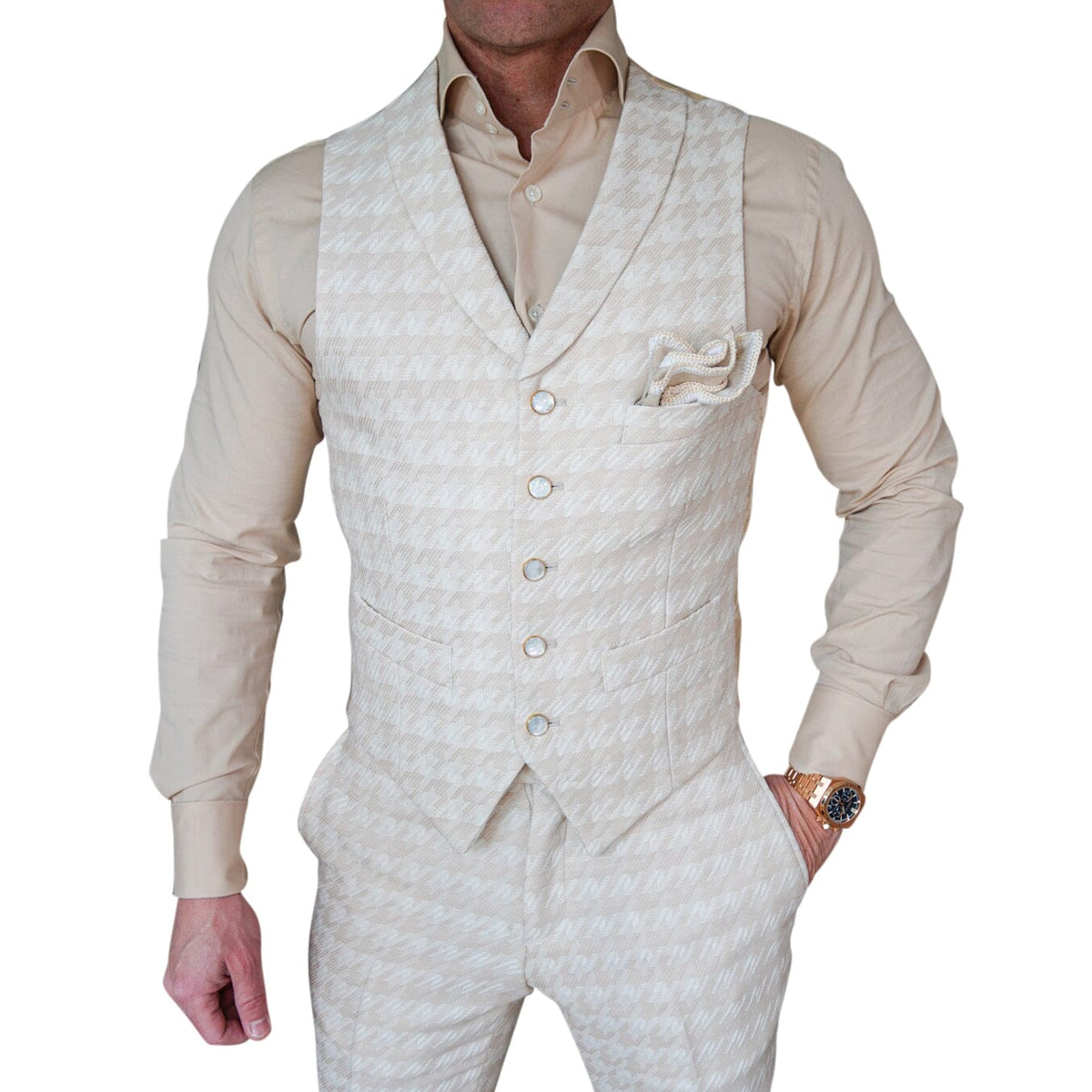 Cashew Crema Houndstooth Ciottoli Waistcoat