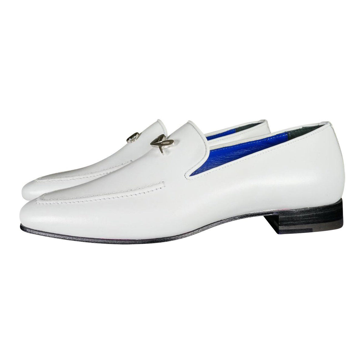 Bianco With Silver Hardware Leather Loafers-4