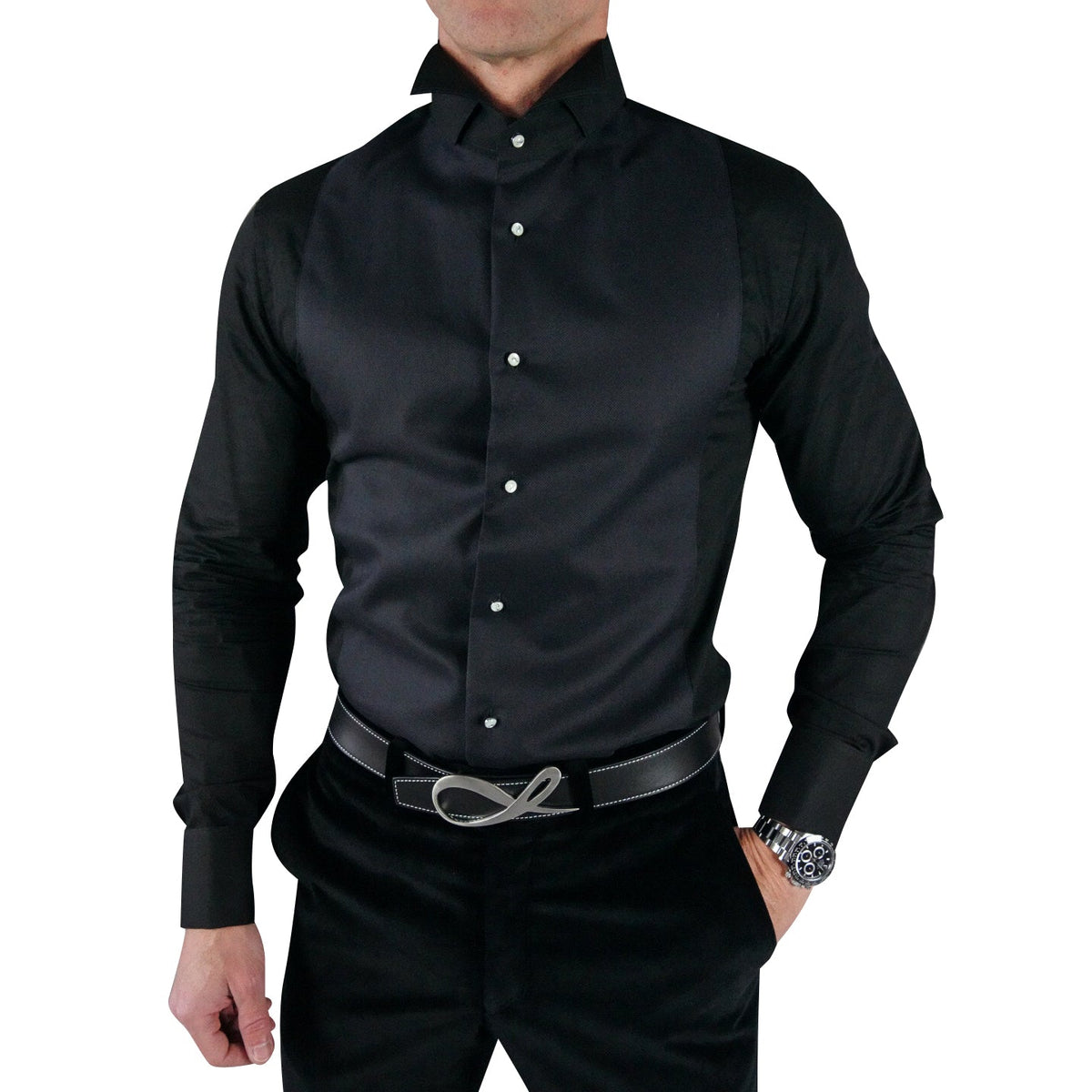 Black Evento Signature Tuxedo Shirt-1