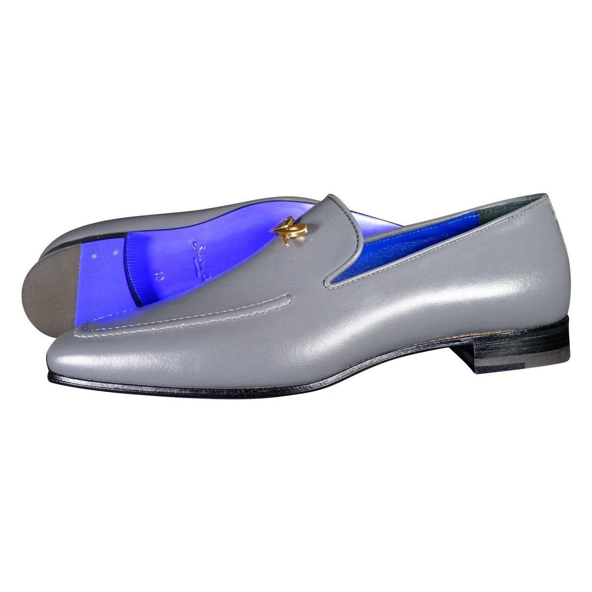Grafite With Yellow Gold Hardware Leather Loafers