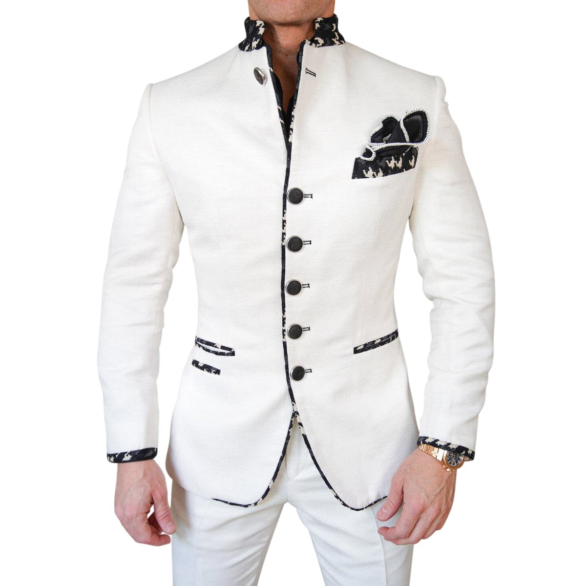 Latte Lino Houndstooth Mandani Jacket