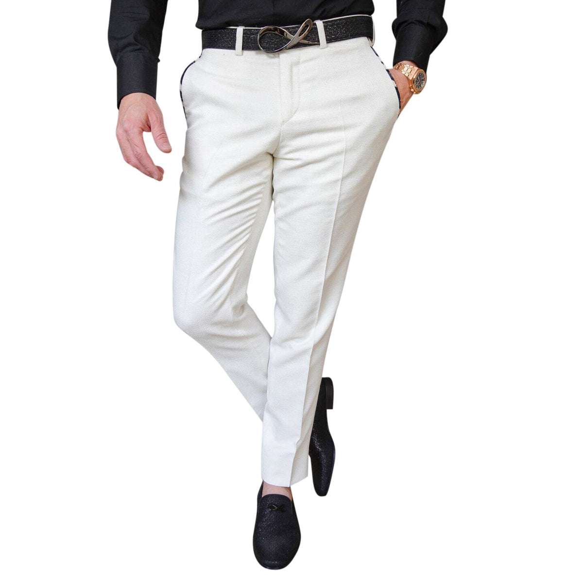 Latte Lino Houndstooth Trousers
