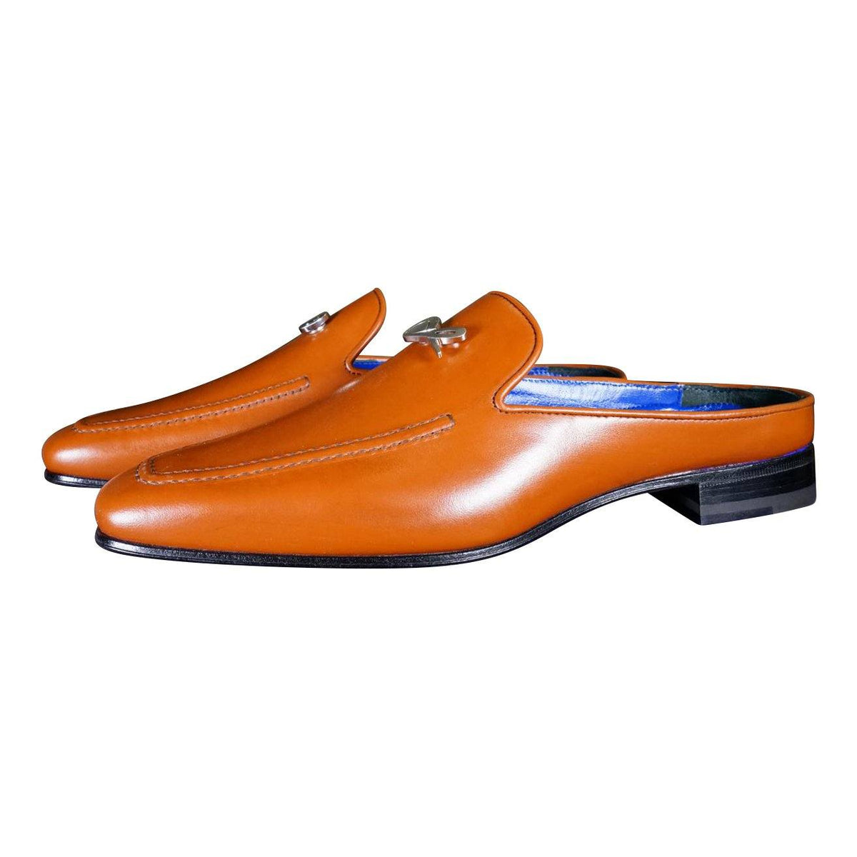 Caramello With Silver Hardware Leather Slippers-3