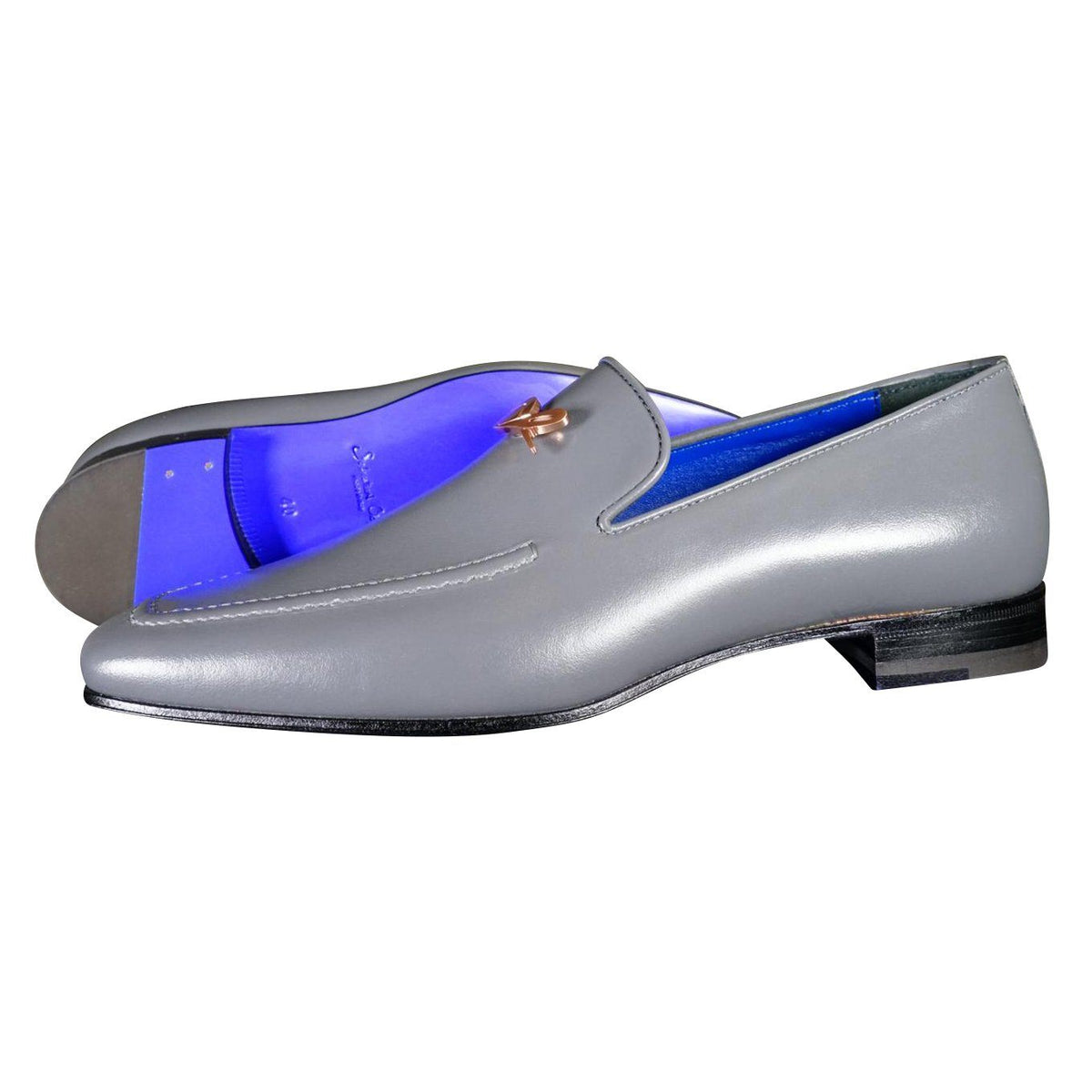 Grafite With Rose Gold Hardware Leather Loafers