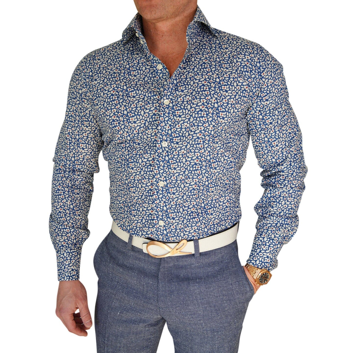 Blue Hibiscus Dress Shirt-1