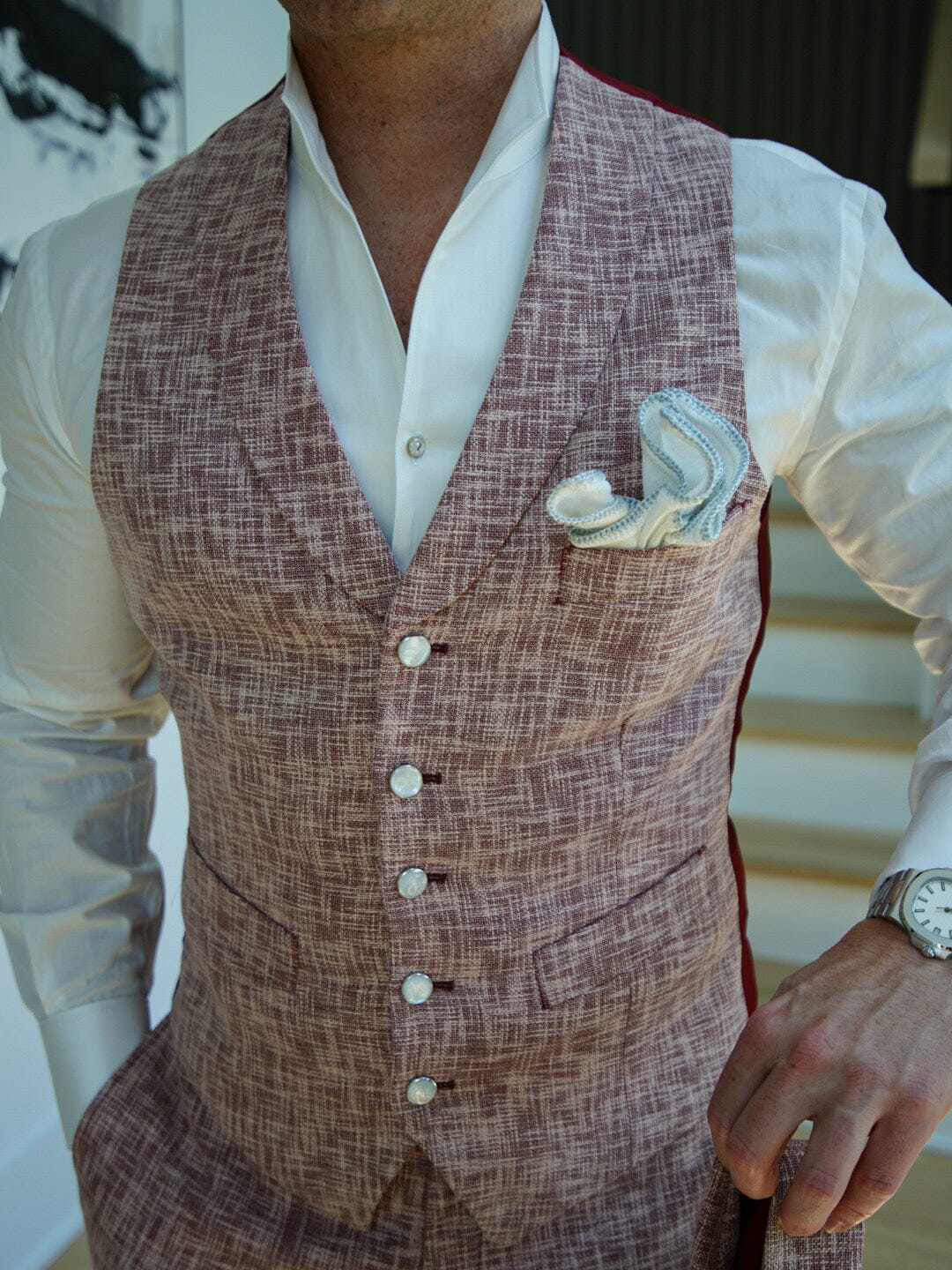 Faded Alizarin Tweed Ciottoli Waistcoat