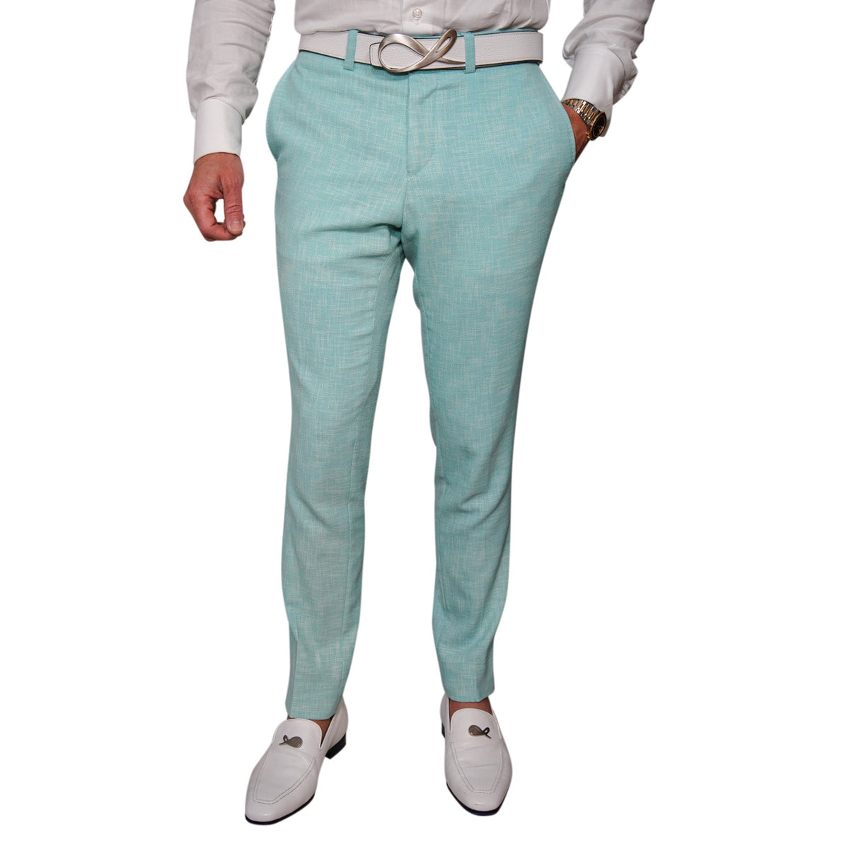 Blu Ciano Lino Tweed Trousers-3