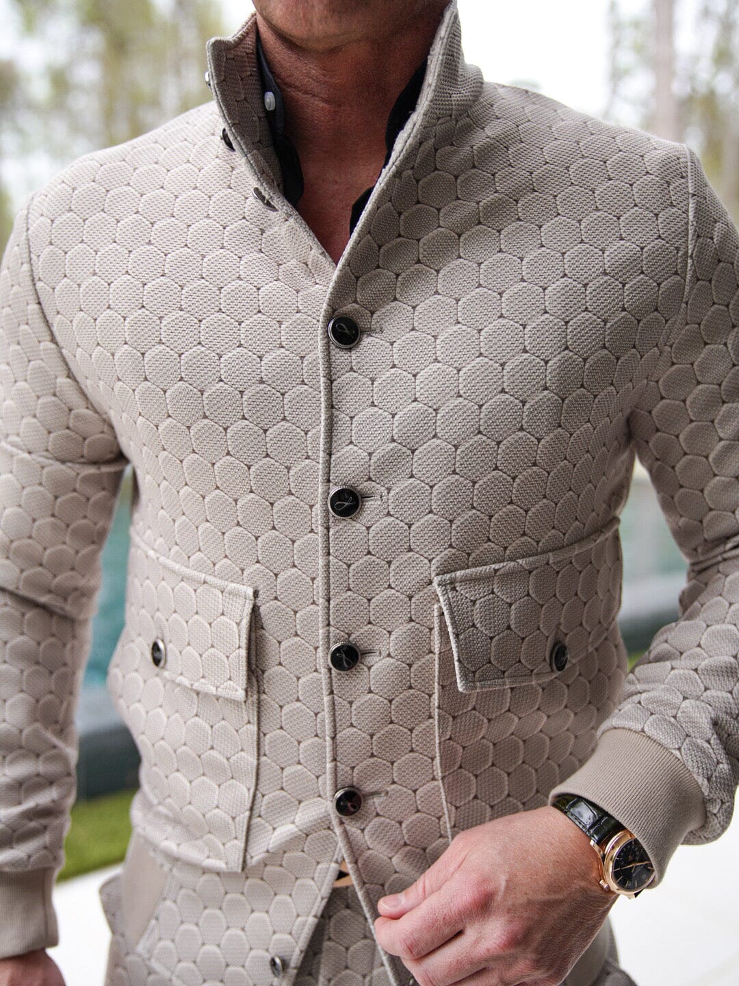 Taupe Honeycomb Luxury Performance Bomber Jacket