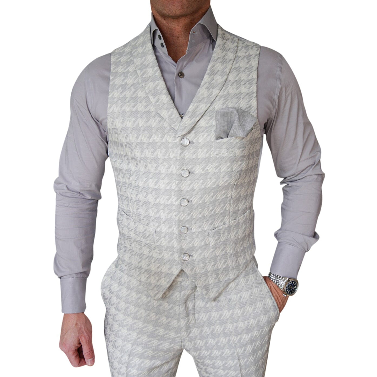 Oyster Grigio Houndstooth Ciottoli Waistcoat @ The Vault-1