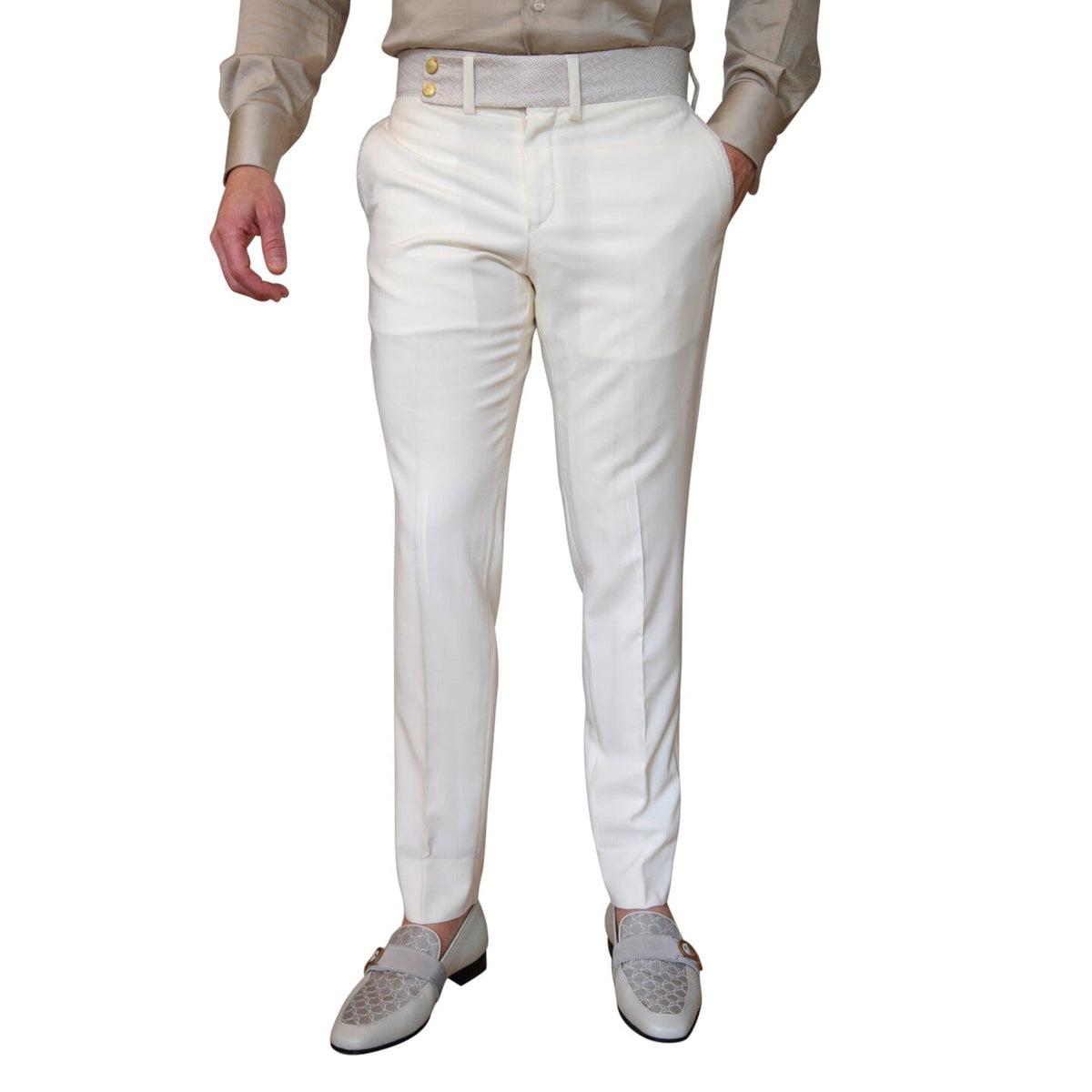 Ivory Latte Herringbone Hampton Trousers-2