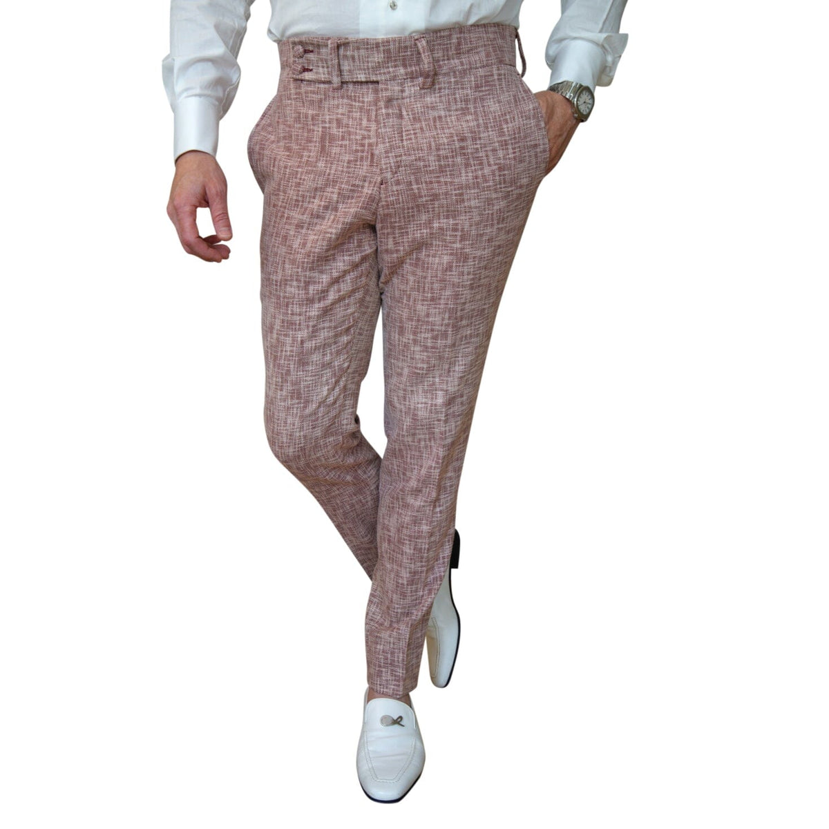 Faded Alizarin Lino Tweed Trousers