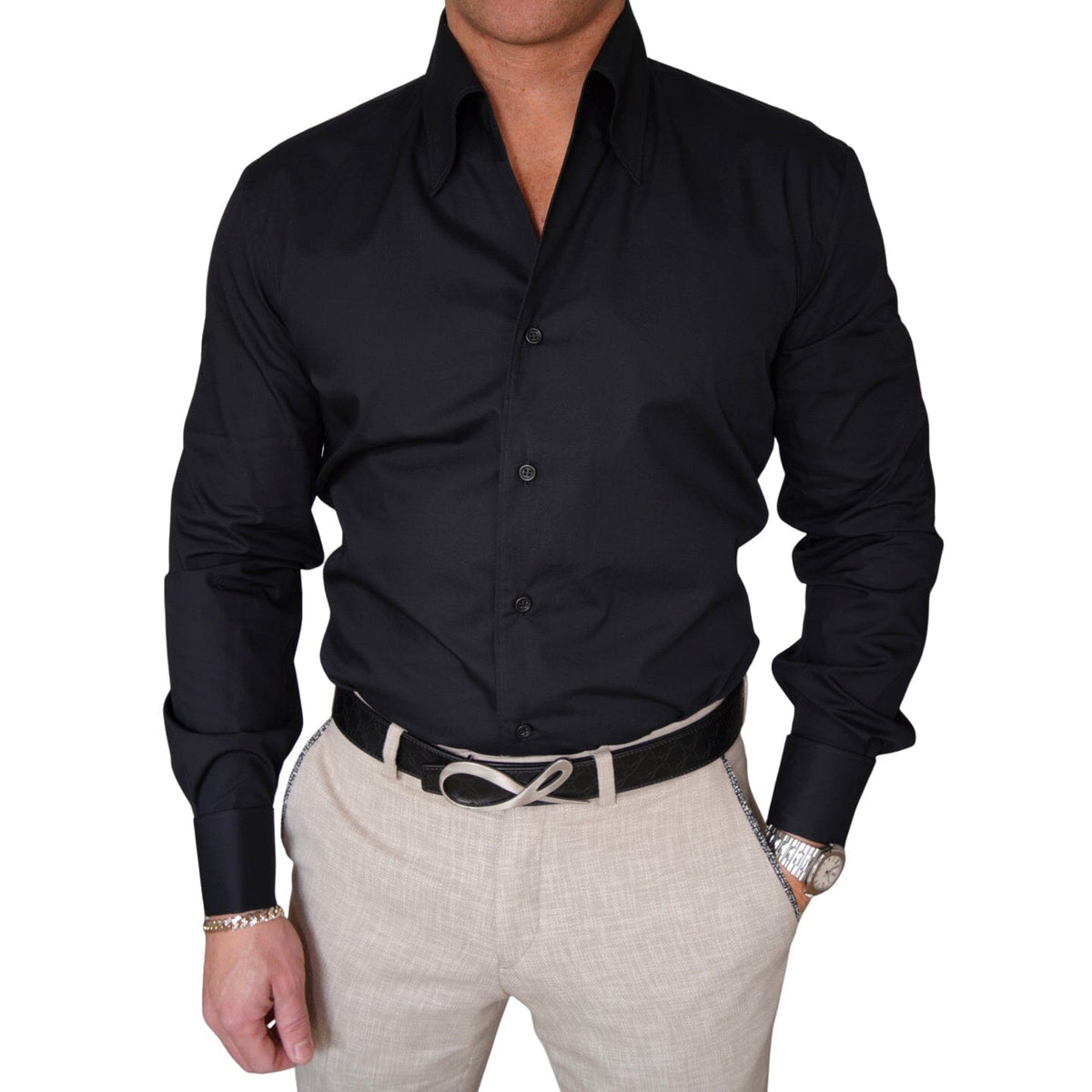 Black Pointed Solopezzo Dress Shirt