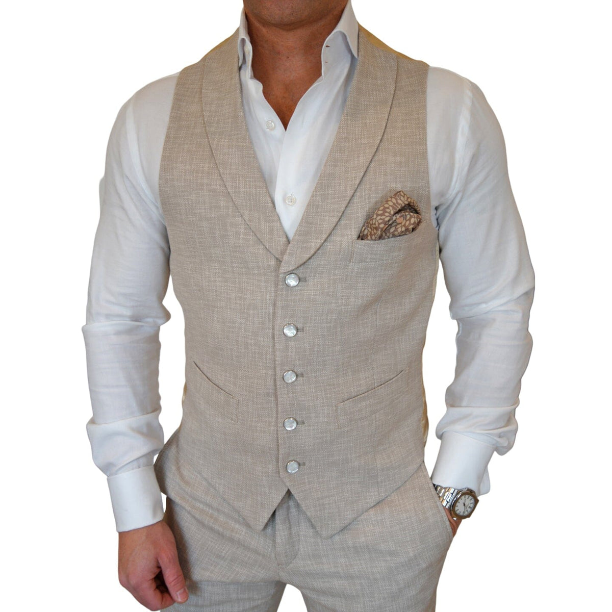 Avena Lino Tweed Ciottoli Waistcoat-1