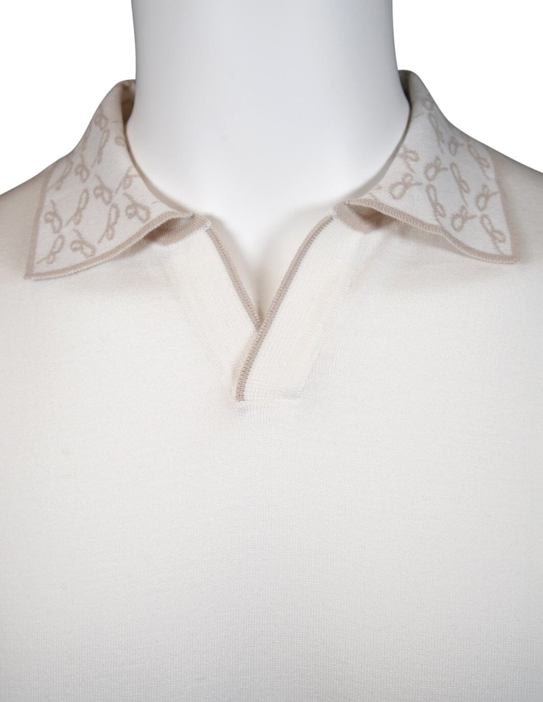 Avorio Signature Logo Knit Contrast V Neck Polo