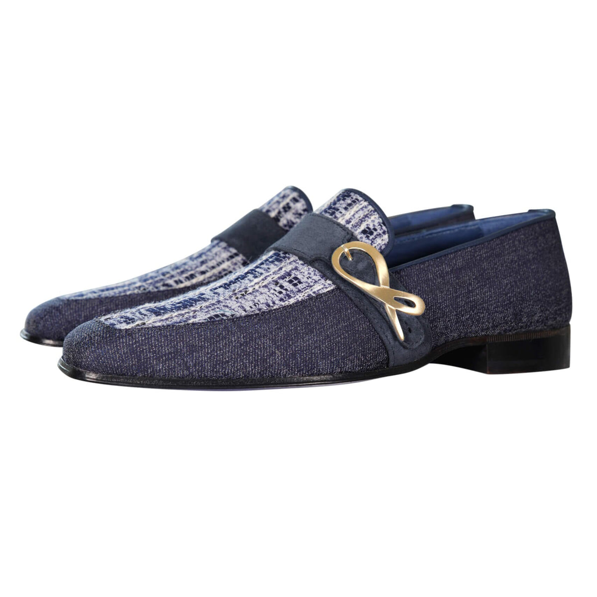 Vintage Denim Tweed Yellow Gold Monk Loafer-3