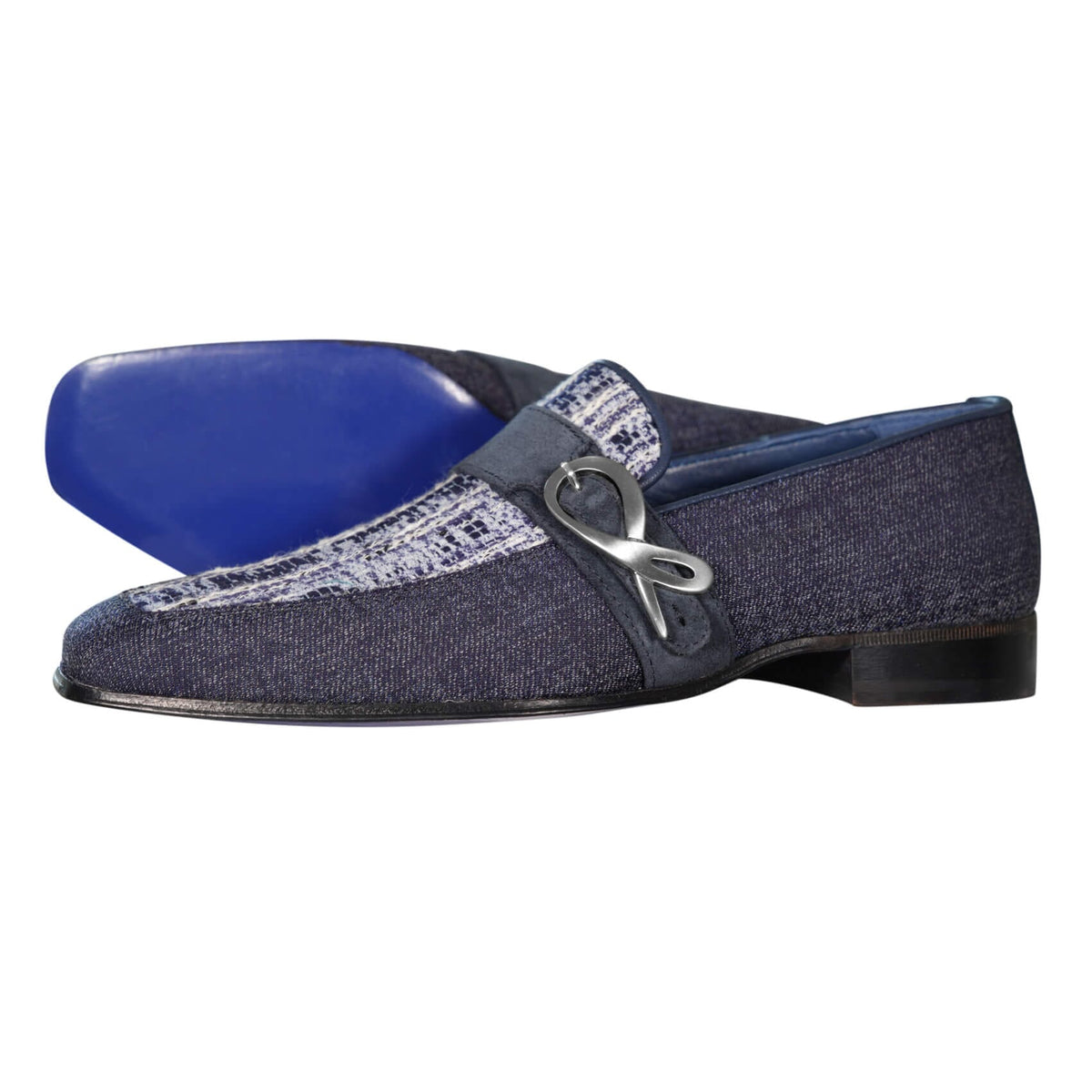 Vintage Denim Tweed Silver Monk Loafer-1