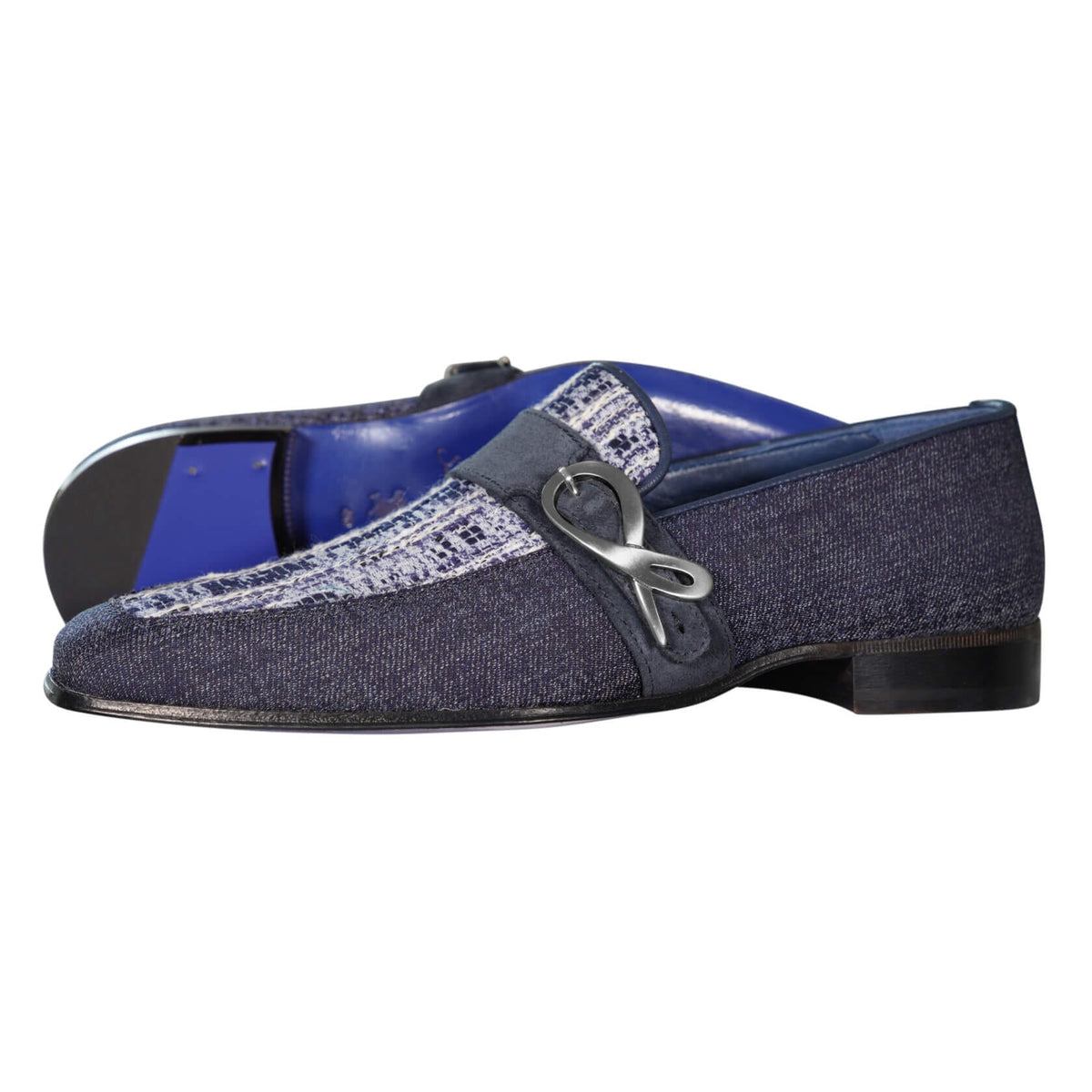 Vintage Denim Tweed Silver Monk Loafer-2