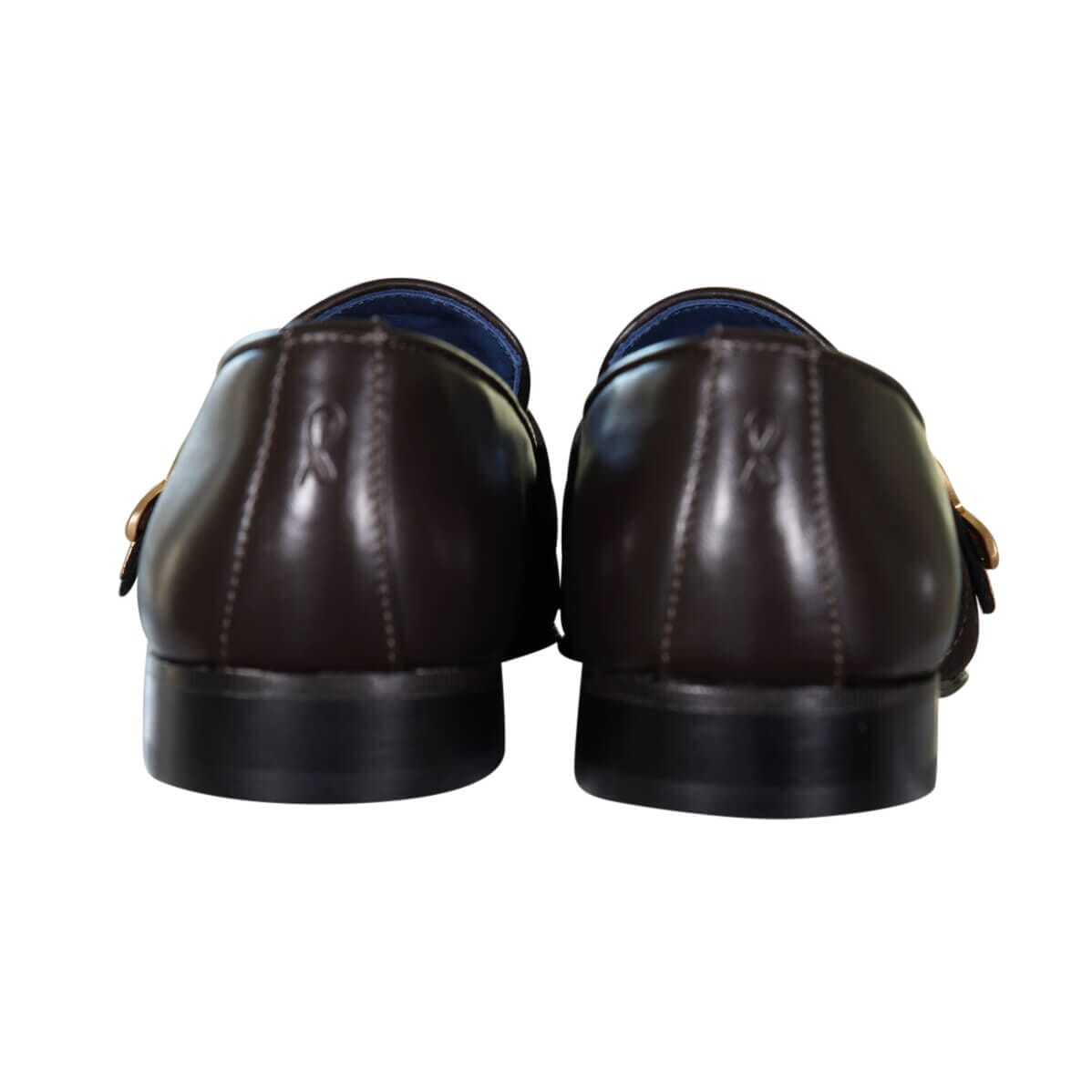 Chocolate Damascata Monk Loafers With Yellow Gold Buckle-7