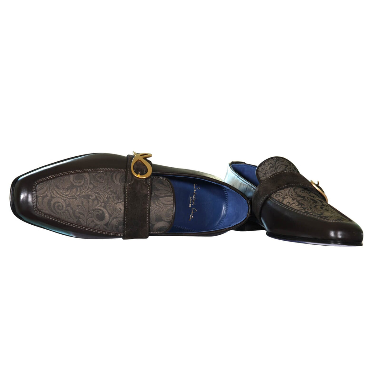 Chocolate Damascata Monk Loafers With Yellow Gold Buckle-8
