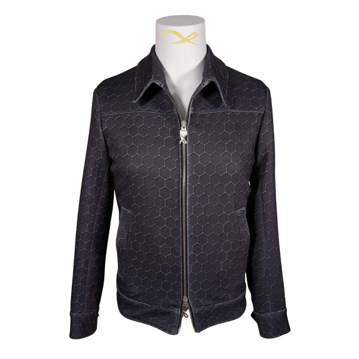Charcoal Honeycomb Luxury Performance Two Way Bomber Jacket-6