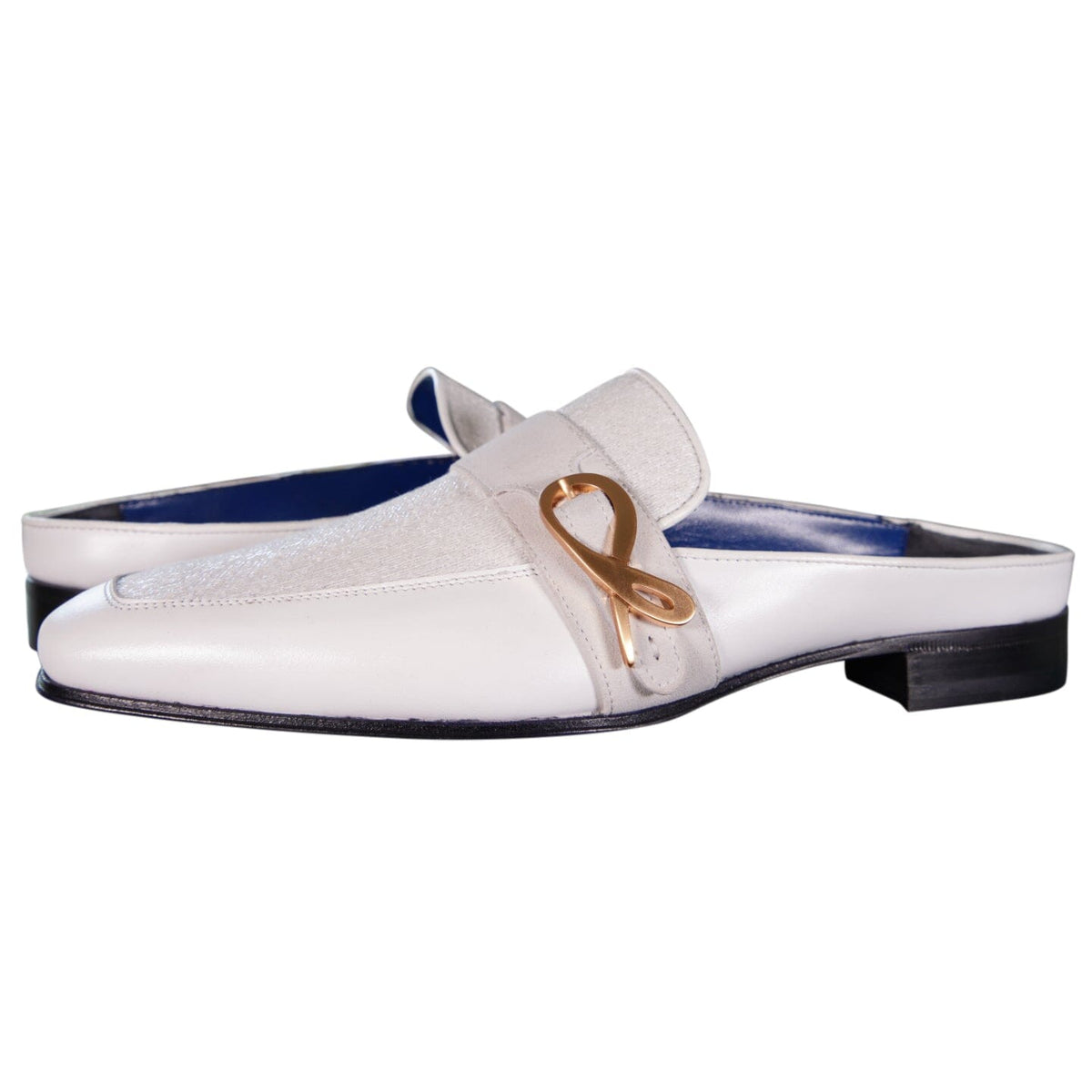 White Diamante With Rose Gold Hardware Leather Slippers-4