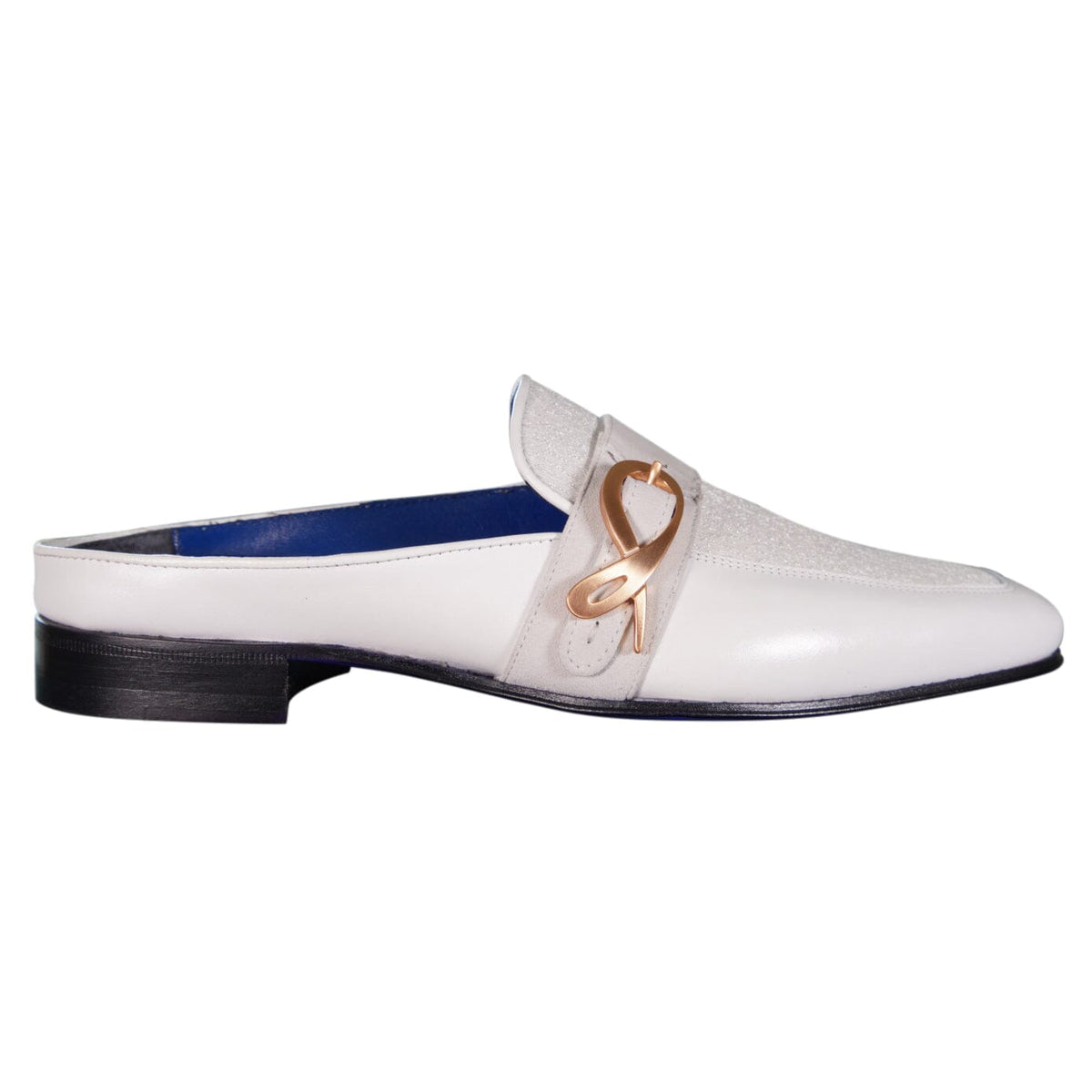 White Diamante With Rose Gold Hardware Leather Slippers-6