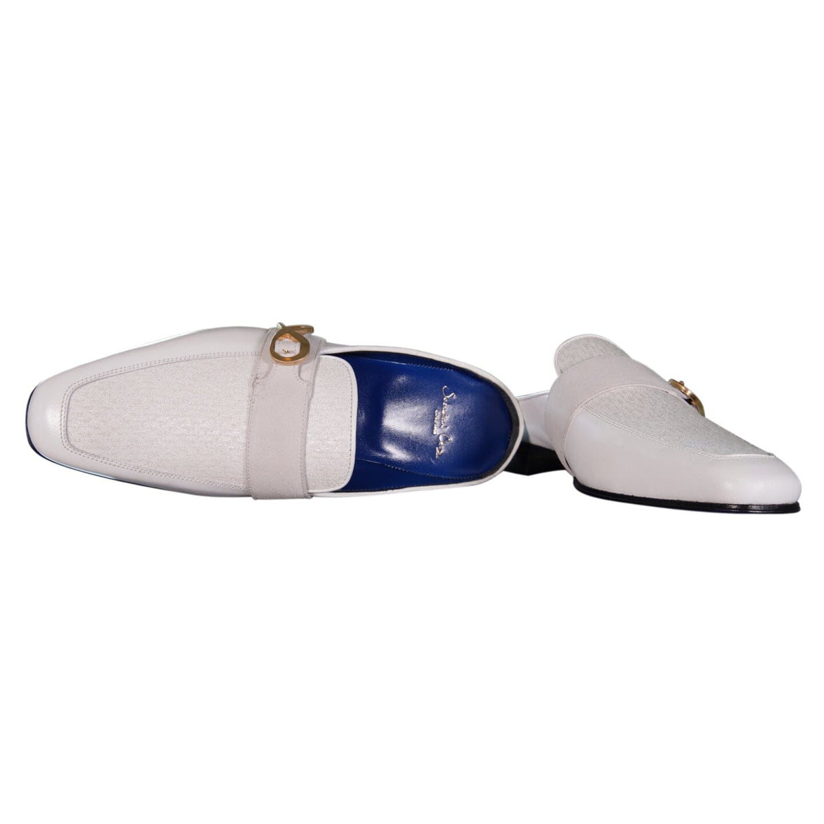 White Diamante With Yellow Gold Hardware Leather Slippers-9