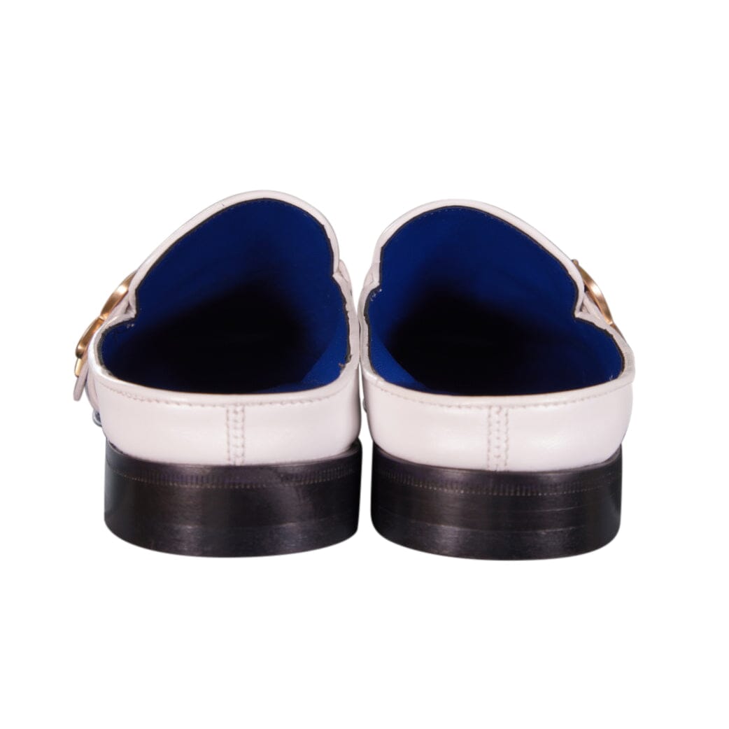 White Diamante With Yellow Gold Hardware Leather Slippers-10